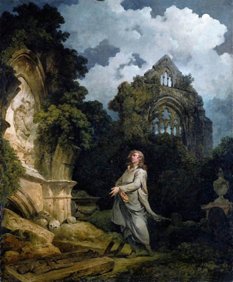 visitor to a moonlit churchyard